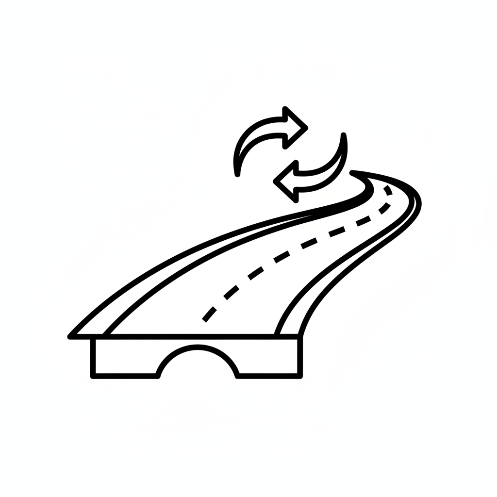 simple flat line-art icon representing roadway and highway consultancy, featuring a stylized highway or multi-lane road with lane markings and minimal details, matching the visual style and line weight of existing service icons on the site, on a transparent or simple solid background