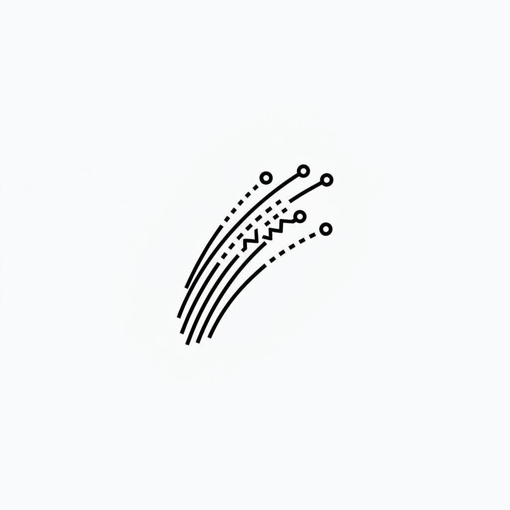 simple flat line-art icon representing fiber optic services, featuring stylized fiber optic cables or strands with light beams, matching the minimalist outline style and line weight of the other service icons on the site, on a plain background